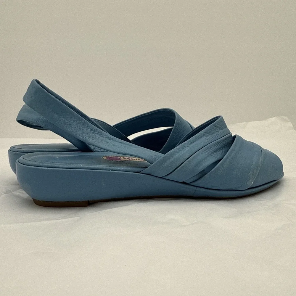 Vintage GLORIA‎ VANDERBILT Blue Leather FLATS open toe Shoes sandals Sz 7